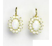 Zlaté náušnice, Kate, žluté zlato, bílý syntetický opál, čiré zirkony, NK 1507  