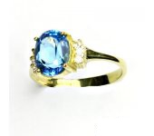 Zlatý prsten, žluté zlato, prstýnek s čirými zirkony, přírodní topaz swiss,T 1497