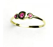Zlatý prsten, žluté zlato, prstýnek se syntetickými rubíny, T 1122  