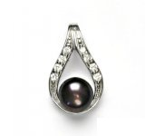 Zlatý přívěšek, bílé zlato,  přírodní černá perla, 8 mm, přívěšek, P 1411 