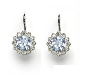 Zlaté náušnice, bílé zlato, přírodní topaz sky, čiré zirkony, NK 1495