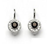 Zlaté náušnice, bílé zlato, čiré zirkony, přírodní granát, VE 239 