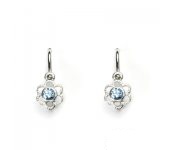 Zlaté dětské náušnice,bílé zlato,kytičky, zirkon v barvě akvamarinu, VE 197