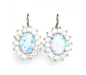 Zlaté náušnice, Kate, bílé zlato, světle modrý synt. opál, čiré zirkony, NK 1507