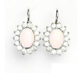 Zlaté náušnice, Kate, bílé zlato, bílý synt. opál, čiré zirkony, NK 1507 