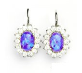Zlaté náušnice, Kate, bílé zlato,  fialový synt. opál, čiré zirkony, NK 1507 