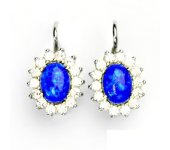 Zlaté náušnice, Kate, bílé zlato, tm. modrý synt. opál, čiré zirkony, NK 1507 