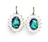 Zlaté náušnice, Kate, bílé zlato, zelený synt. opál, čiré zirkony, NK 1507 