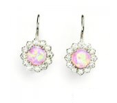 Zlaté náušnice, bílé zlato, čiré zirkony, růžový synt. opál, NK 1495