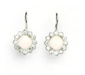 Zlaté náušnice, bílé zlato, čiré zirkony, bílý synt. opál, NK 1495 