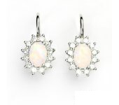 Zlaté náušnice Kate, bílé zlato,synt. bílý opál., čiré zirkony, NK 1480  