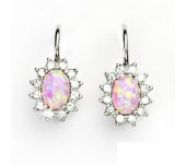 Zlaté náušnice Kate, bílé zlato,synt. růžový opál., čiré zirkony, NK 1480