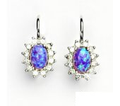 Zlaté náušnice Kate, bílé zlato,synt. fialový opál, čiré zirkony, NK 1480