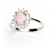 Zlatý prsten, bílé zlato, Kate, růžový syntetický opál, T 1507 