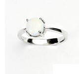 Zlatý prstýnek, bílé zlato, bílý syntetický opál, prsten, T 1252  
