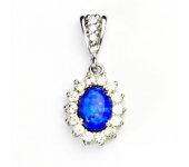 Zlatý přívěsek Kate, bílé zlato,syntetický tm. modrý opál,čiré zirkony, P 1507/2