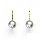 Zlaté náušnice, žluté zlato,náušnice s šedou přírodní říční perlou, NK 1183