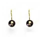 Zlaté náušnice, žluté zlato, černá přírodní říční perla, NK 1183 