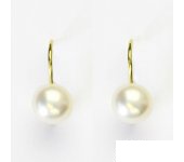 Zlaté náušnice, bílá přírodní říční perla, žluté zlato, NK 1183 