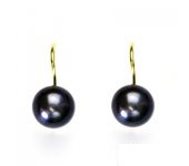 Zlaté náušnice, černá přírodní říční perla, žluté zlato, NK 1183  