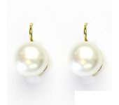 Zlaté náušnice, bílá přírodní říční perla, 10 mm, žluté zlato, NK 1298