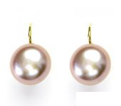 Zlaté náušnice, růžová přírodní říční perla,12 mm, žluté zlato, NK 1299