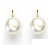 Zlaté náušnice, bílá přírodní říční perla 12 mm, žluté zlato, NK 1299