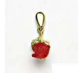 Zlatý přívěsek, přírodní korál červený růže, žluté zlato, P 1359