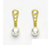 Zlaté náušnice, bílá přírodní říční perla, žluté zlato, NŠ 1241