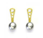 Zlaté náušnice, šedá přírodní říční perla, žluté zlato, NŠ 1241 