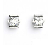 Zlaté náušnice, bílé zlato, náušnice s čirými zirkony, VE 16