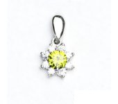 Zlatý přívěsek, bílé zlato, kytka, přívěsek se zirkonem olivín, VP 135  