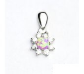 Zlatý přívěsek,bílé zlato, kytka,čiré zirkony a synt. růžový opál VP 135 