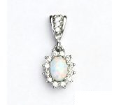 Zlatý přívěšek Kate, bílý syntetický opál, čiré zirkony, bílé zlato P 1480 