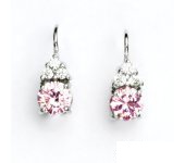 Zlaté náušnice, bílé zlato, náušnice s čirými a růžovými zirkony, VE 168   