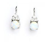 Zlaté náušnice, bílé zlato, čiré zirkony a bílý syntetický opál, VE 168  