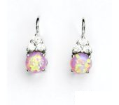 Zlaté náušnice, bílé zlato, čiré zirkony a růžový syntetický opál, VE 168