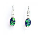 Zlaté náušnice, bílé zlato, čiré zirkony a zelený syntetický opál,  VE 9 