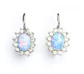 Zlaté náušnice Kate,bílé zlato,syntetický světle modrý opál, čiré zirkony, NK 1480 