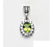Zlatý přívěsek Kate, bílé zlato, přírodní olivín, čiré zirkony,  P 1507/2 