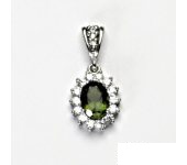 Zlatý přívěsek Kate, bílé zlato, přírodní vltavín, čiré zirkony,  P 1507/2