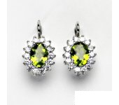 Zlaté náušnice, Kate, bílé zlato, přírodní olivín, čiré zirkony , NK 1507