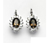 Zlaté náušnice, Kate, bílé zlato, přírodní záhněda, čiré zirkony , NK 1507