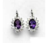 Zlaté náušnice, Kate, bílé zlato, přírodní tm. ametyst, čiré zirkony ,NK 1507