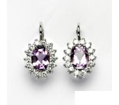 Zlaté náušnice, Kate, bílé zlato, přírodní sv. ametyst, čiré zirkony ,NK 1507