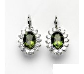 Zlaté náušnice, Kate, bílé zlato, přírodní vltavín, čiré zirkony ,NK 1507