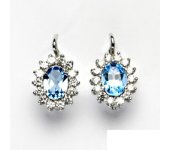 Zlaté náušnice, Kate, bílé zlato, přírodní topaz swiss, čiré zirkony ,NK 1507