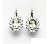 Zlaté náušnice, Kate, bílé zlato, přírodní green ametyst, čiré zirkony ,NK 1507 