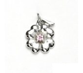 Zlatý přívěsek, růžový zirkon, čtyřlístek, bílé zlato, P 219 
