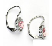 Zlaté náušnice, bílé zlato, růžové zirkony, čiré zirkony, NK 1495